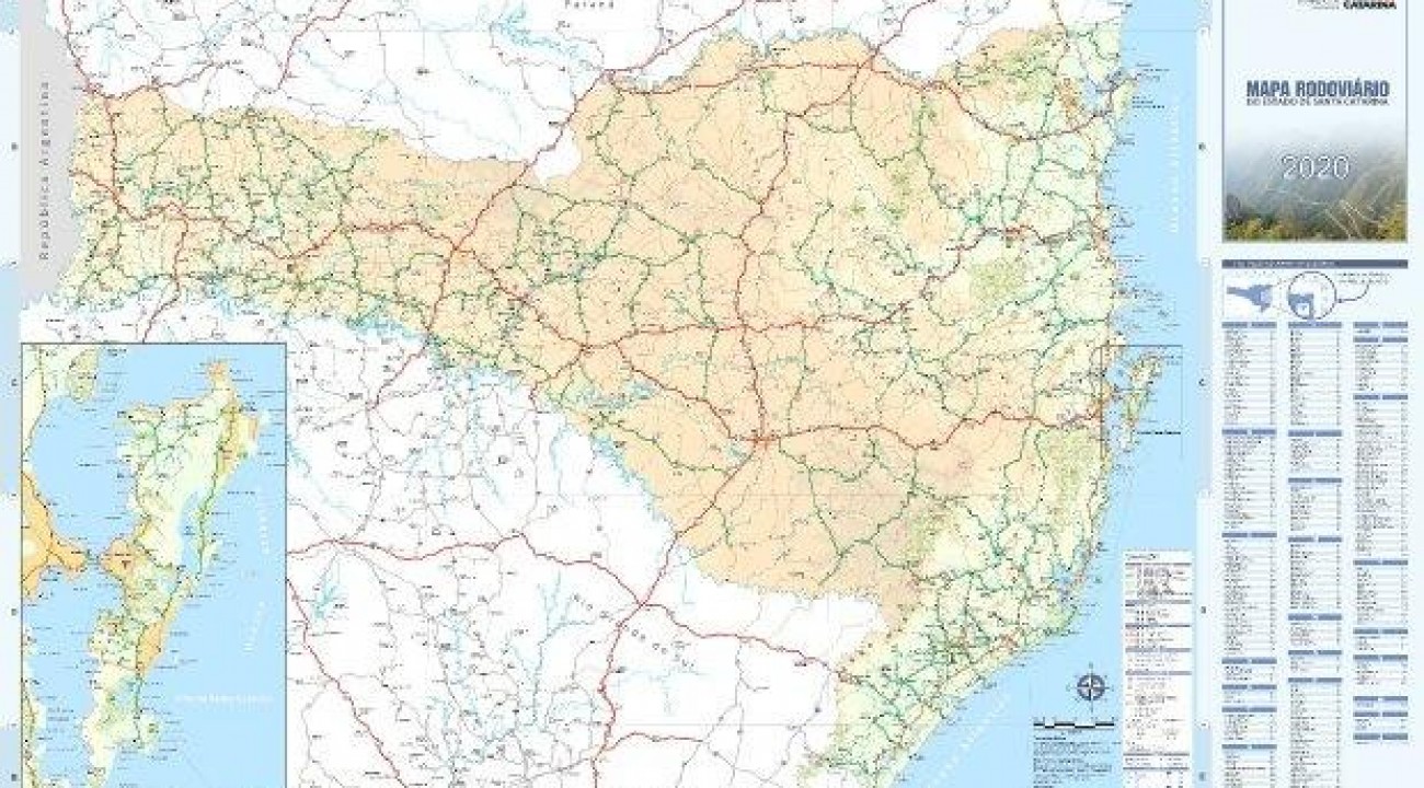 Secretaria da Infraestrutura disponibiliza Mapa Rodoviário Catarinense 2020 para download.