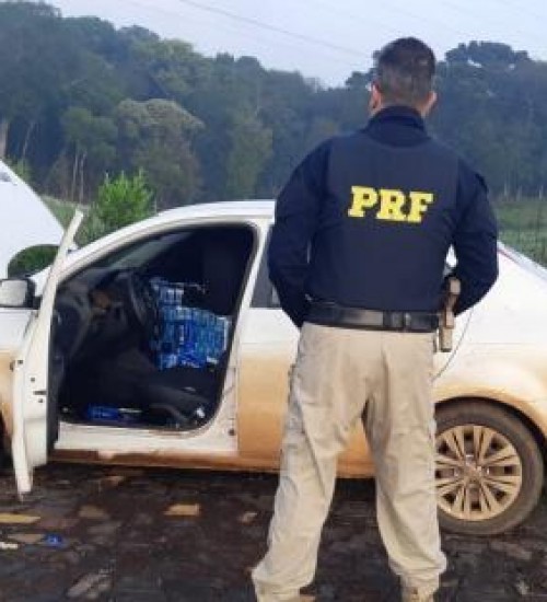 PRF recupera veículo furtado, carregado com cigarros contrabandeados na BR-282