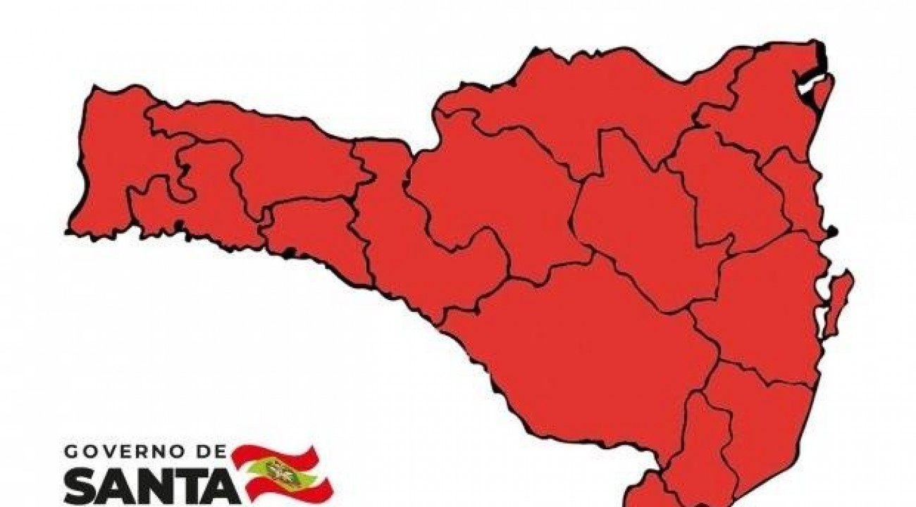 Matriz de risco da Covid-19 em SC aponta todas as regiões em vermelho.