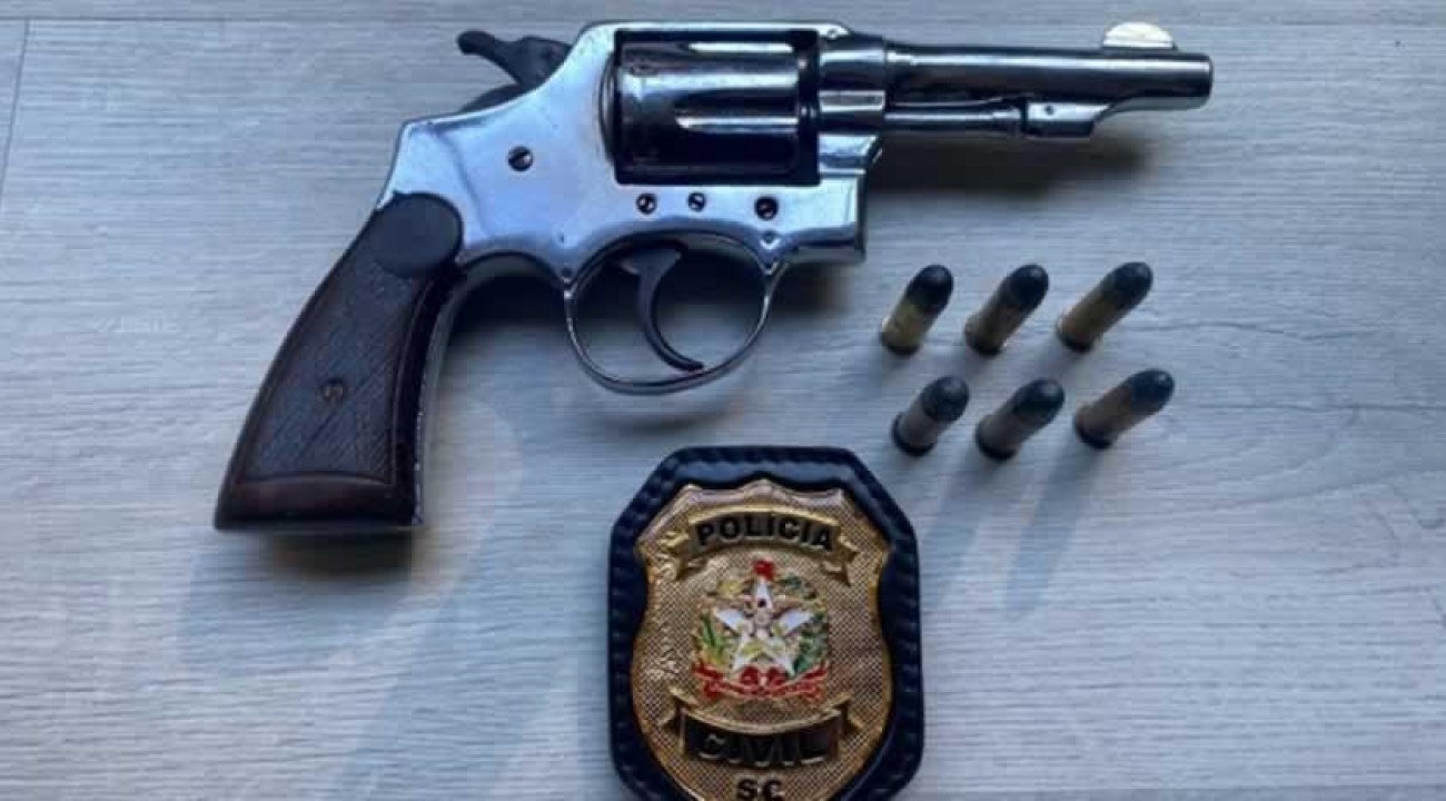 Polícia Civil apreende arma de fogo e munições em residência de investigado por violência doméstica em Santa Helena.