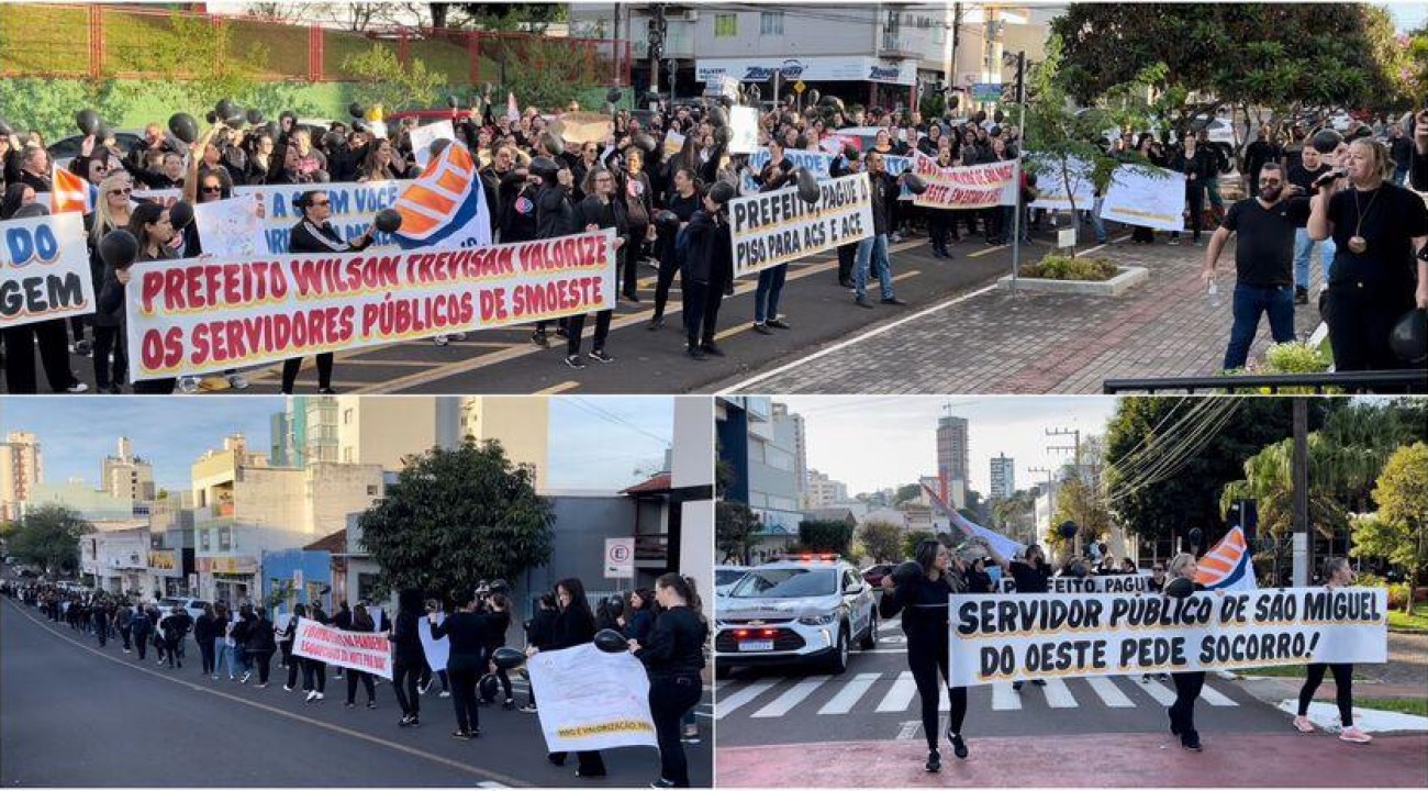 Servidores públicos municipais realizam nova manifestação em São Miguel do Oeste.