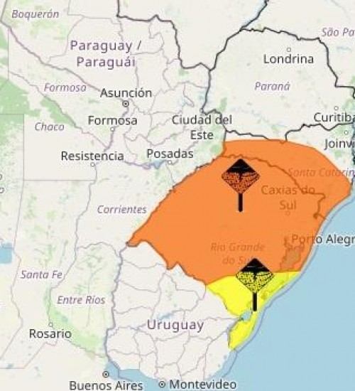 Nova frente fria deixa Sul do Brasil em alerta para chuva intensa e ventos de até 100 km/h.