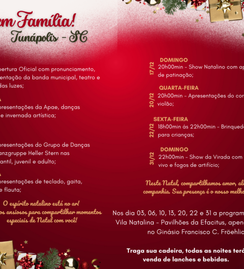 Abertura do Natal em Família terá apresentação teatral em Tunápolis.