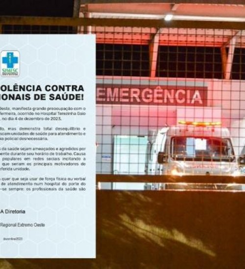 Sindicato dos Médicos emite nota de repúdio após caso de violência contra enfermeira do HRTGB.